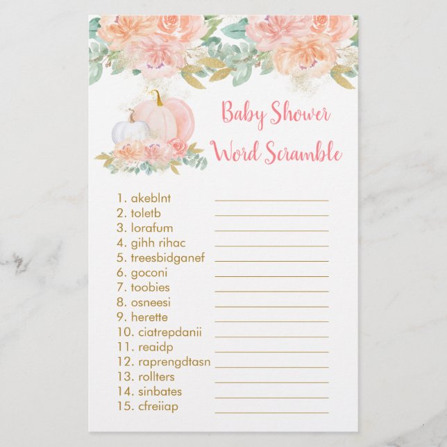 Blush Pumpkin Floral Baby Word Scramble Game (Frente)