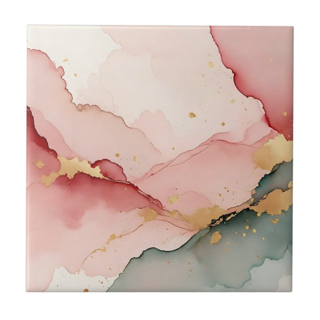 Blush Rosa Azul Turquesa Dourado Abstrato (Frente)