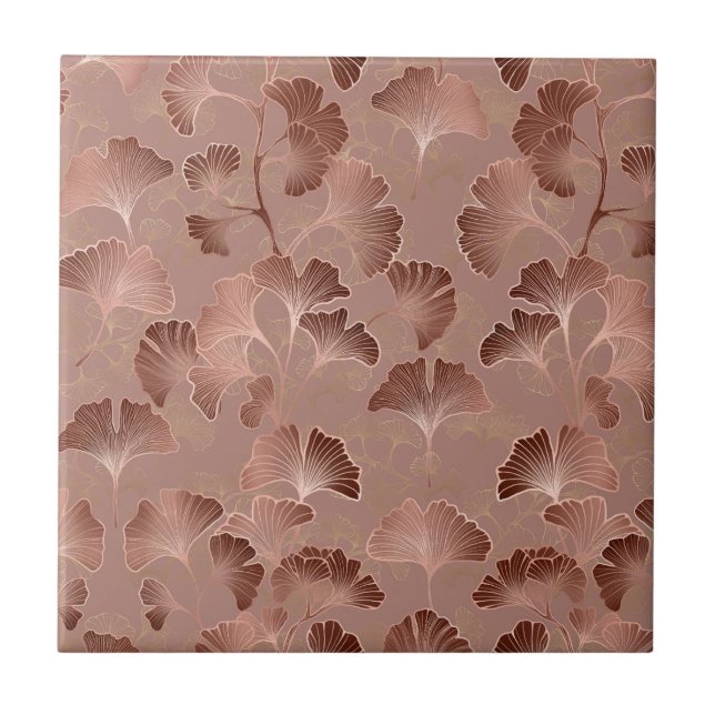 Blush Rosa Dourado Folhas de Ginkgo Elegante Botân (Frente)