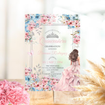 Blush Rosa e Azul Prata Floral Quinceañera