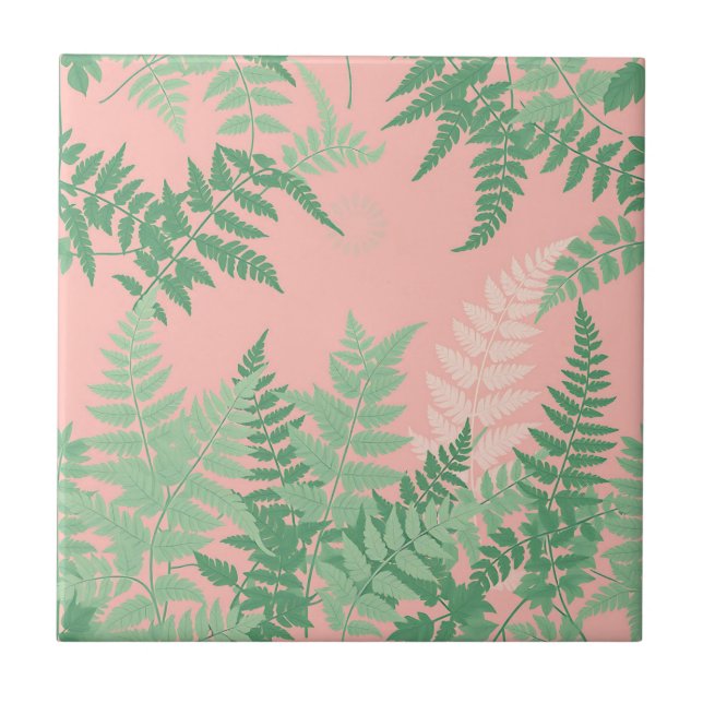 Blush Rosa Folha de Samambaia Botânico Verde Sage  (Frente)
