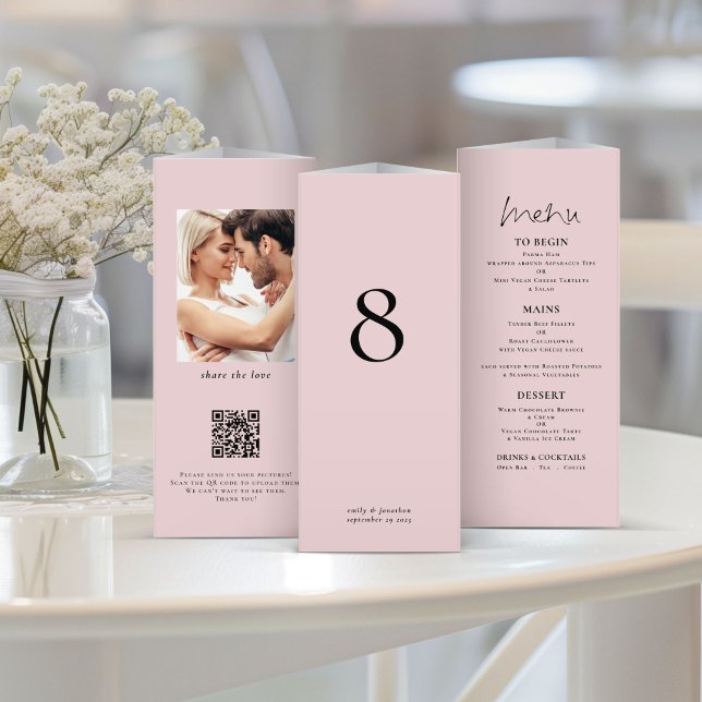 Blush Rosa Menu de Casamento Foto Mesa Nº Trifolha (Criador carregado)
