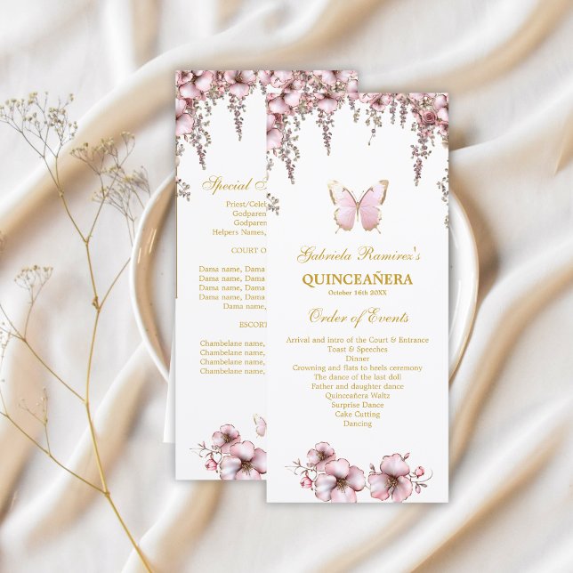 Blush Rosa Tiara Dourada Borboleta Quinceañera  (Criador carregado)