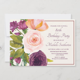 Blush Roxo Rosa Floral Creme 80º Aniversário