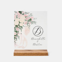 Blush Sheer Bow Rosa Bouquet-Monogramado