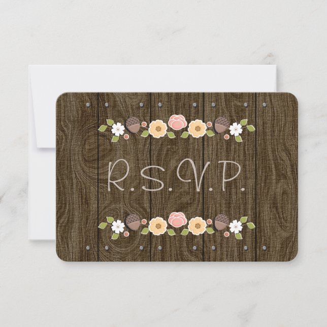 Blush String of Lights Acorn Rustic Wedding RSVP (Frente)