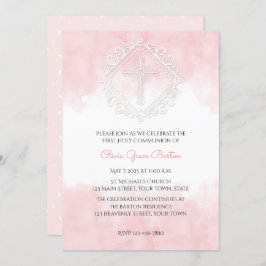 Blush Watercolor White Cross Convite Religioso