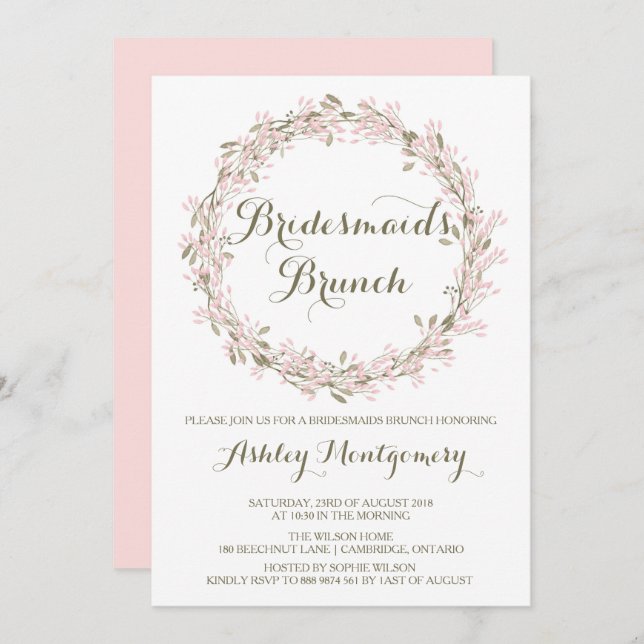 Blush Winter Wreath Bridesmaids Convite Brunch (Frente/Verso)