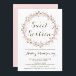 Blush Winter Wreath Sweet 16 Convites de festas<br><div class="desc">Convite de aniversário personalizável com fundo de aquarela embebido. Outras cores estão disponíveis.</div>