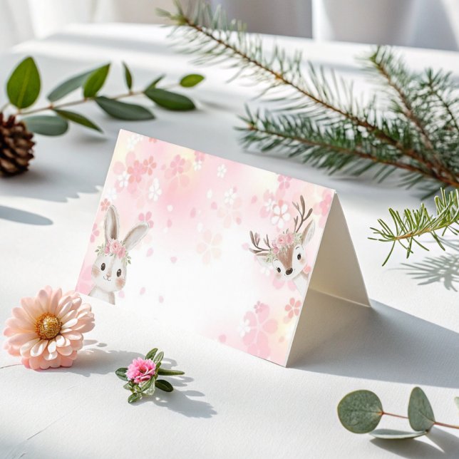 Blush Woodland Baby Girl Dobrou Cartões de agradec (Criador carregado)