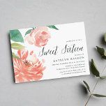 Blushing Peony | 16 Doce Convite<br><div class="desc">Convites florais bonitos para elegantes dezesseis celebrações exibem peônias de cor d'água em rosa-pincel e pêssego,  acentuadas com um verde-luxuoso. Personalize com seus 16 detalhes doces alinhados à direita e embelezados com a caligrafia chic. Convites invertendo para um sutil fundo de lavagem com aquarela sutil.</div>