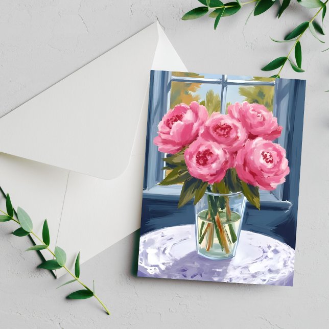 Blushing Peony Bouquet | Pink Flower Painting Card (Criador carregado)