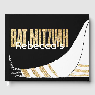 BM Bat Mitzvah Elegante Livro de Convidados Dourad