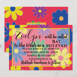 BM Bat N Bar Mitzvah Groovy Flower Convite