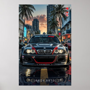 BMW M3 Front View City Streaming Art Poster