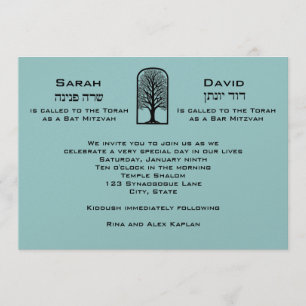 B'Nai Mitzvah Convite Árvore da Vida Gêmeos hebr