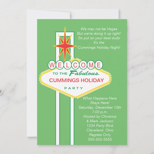 Boa vinda ao convite da festa natalícia de Vegas (Frente)