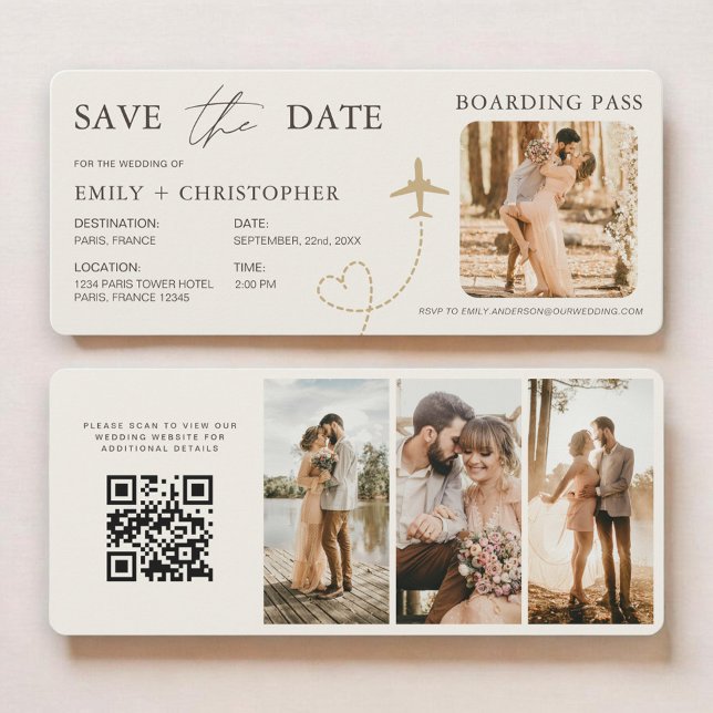 Boarding Pass Plane QR Code Save the Date (Criador carregado)