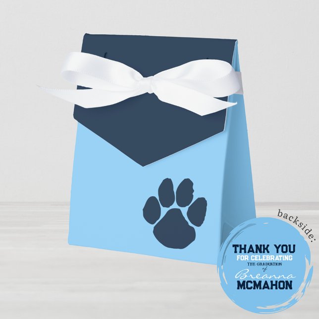 Boas Caixas de Favoritos para Graduação de Pawprin (Pawprint Navy Blue and Light Baby Blue Favor Gift Boxes with Personalized Backside)