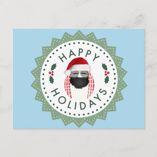 Boas festas azul do cartão de Natal do Sr. Ovo (Frente)