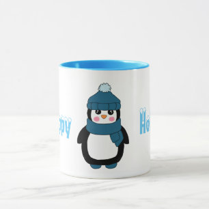 Boas festas caneca de café bonito do pinguim do