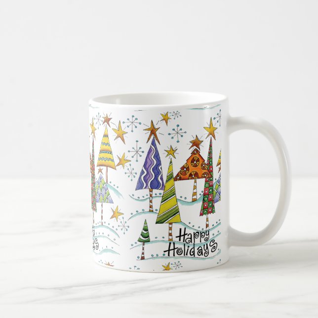 Boas festas caneca do Natal com árvores (Direita)