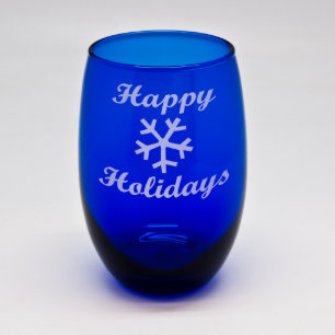 Boas festas vidro de vinho Stemless dos azuis