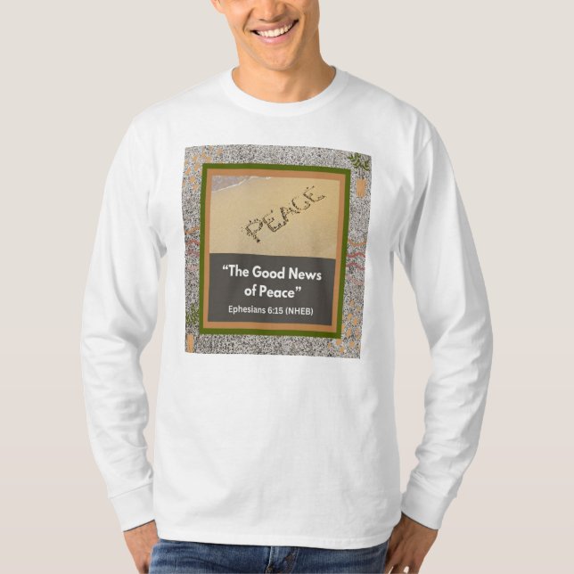 Boas notícias da paz - camiseta branca de longo al (Frente)
