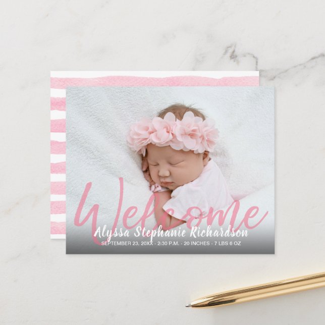 Boas-vindas a rosa do orçamento 1 Anúncio do bebê  (Frente/Verso In Situ)