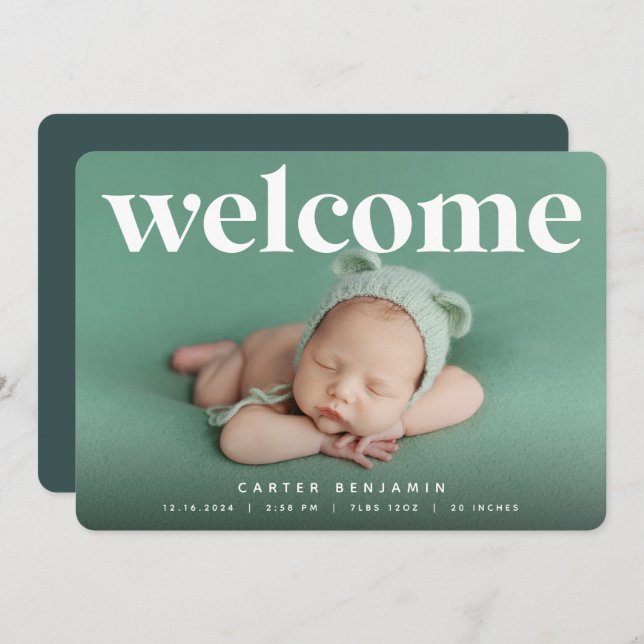 Boas-vindas | Anúncio de nascimento de foto (Frente/Verso)