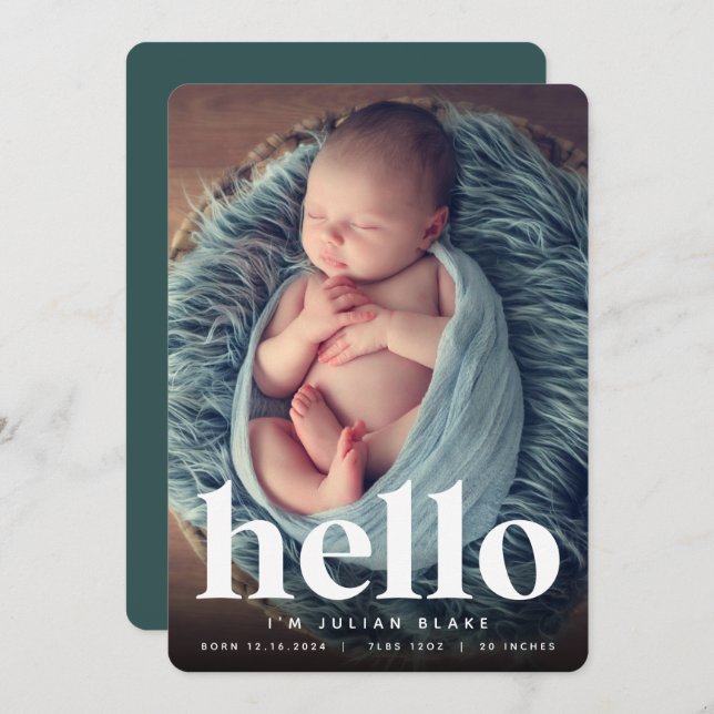 Boas-vindas | Anúncio de nascimento de foto (Frente/Verso)