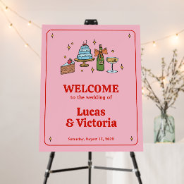 Boas-vindas ao Casamento Branco Vermelho e Rosa