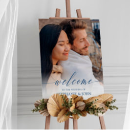 Boas-vindas ao casamento da caligrafia azul delica