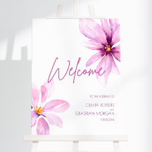 Boas-vindas ao Casamento de Aquarela com Flor Rosa