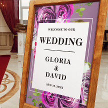 Boas-vindas ao Casamento Floral Romântico Roxo