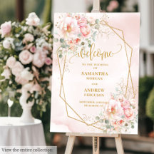 Boas-vindas ao Dourado Casamento Floral Romântico 