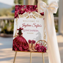 Boas-vindas Burgundy Gold Charra Horse Quinceañera