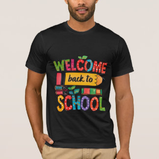 Boas-vindas colorido de volta à camiseta escolar