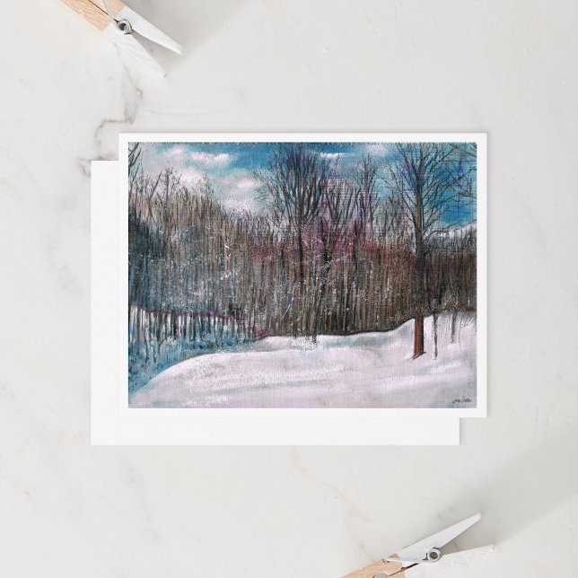 Boas-vindas das árvores de neve do inverno (Winter Snow Trees Scene Greeting by Jenn Steffen Art for Jenn's Emporium.)