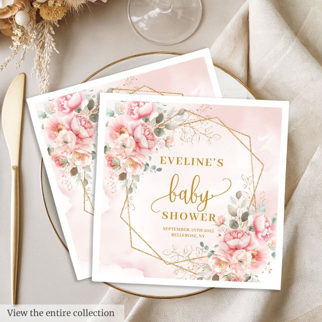 Boas-vindas Menina pastel cor-de-rosa guardanapos  (Welcome Baby Girl pastel pink gold glitter napkins

)