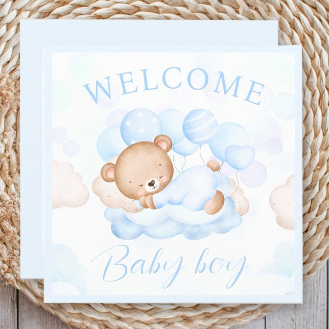 Boas-vindas Nome do Menino Cartão Azul (Welcome Baby Boy Name Blue Bear Card)