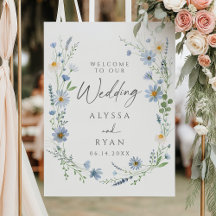 Boas-vindas para Casamento de Flor Silvestre Azul