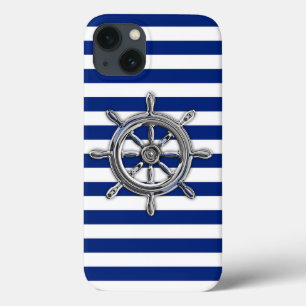 Boat Wheel on Nautical Stripes