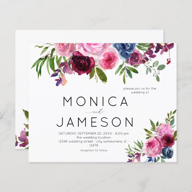 Boate Floral Azul-Cor-de-Rosa-Quente e Marinho 2 (Frente/Verso)