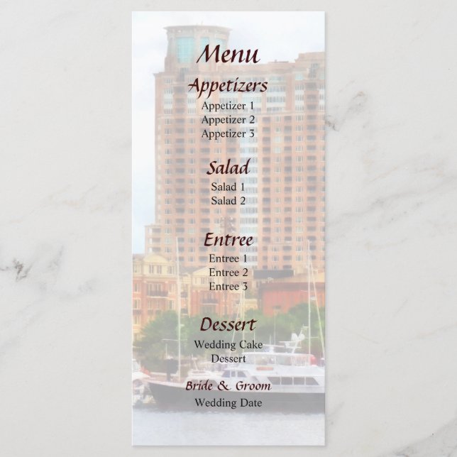 Boats no Inner Harbor Baltimore MD Wedding Menu (Frente)