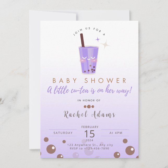 Boba Tea Babyshower Convite Baby Girl (Frente)