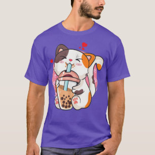 Boba Tea Cat Animes Camisas Teen Girl Kawaii Bubbl