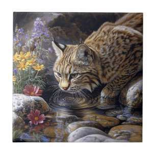 Bobcat com flores silvestres Arte cônica