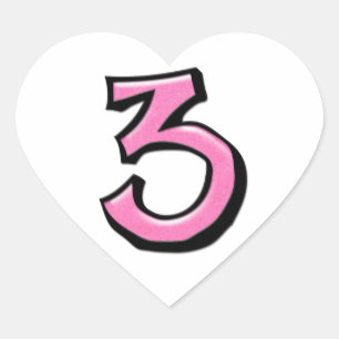 Bobo Número 3 - Adesivo cor-de-rosa de coração 