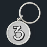 Bobo Número 3 Chaveiro Premium branco<br><div class="desc">Um único bobo desenhado à mão número três em branco. Perfeito para um Aniversário,  ou para um aniversário de 3 anos!  Também corresponde ao:</div>